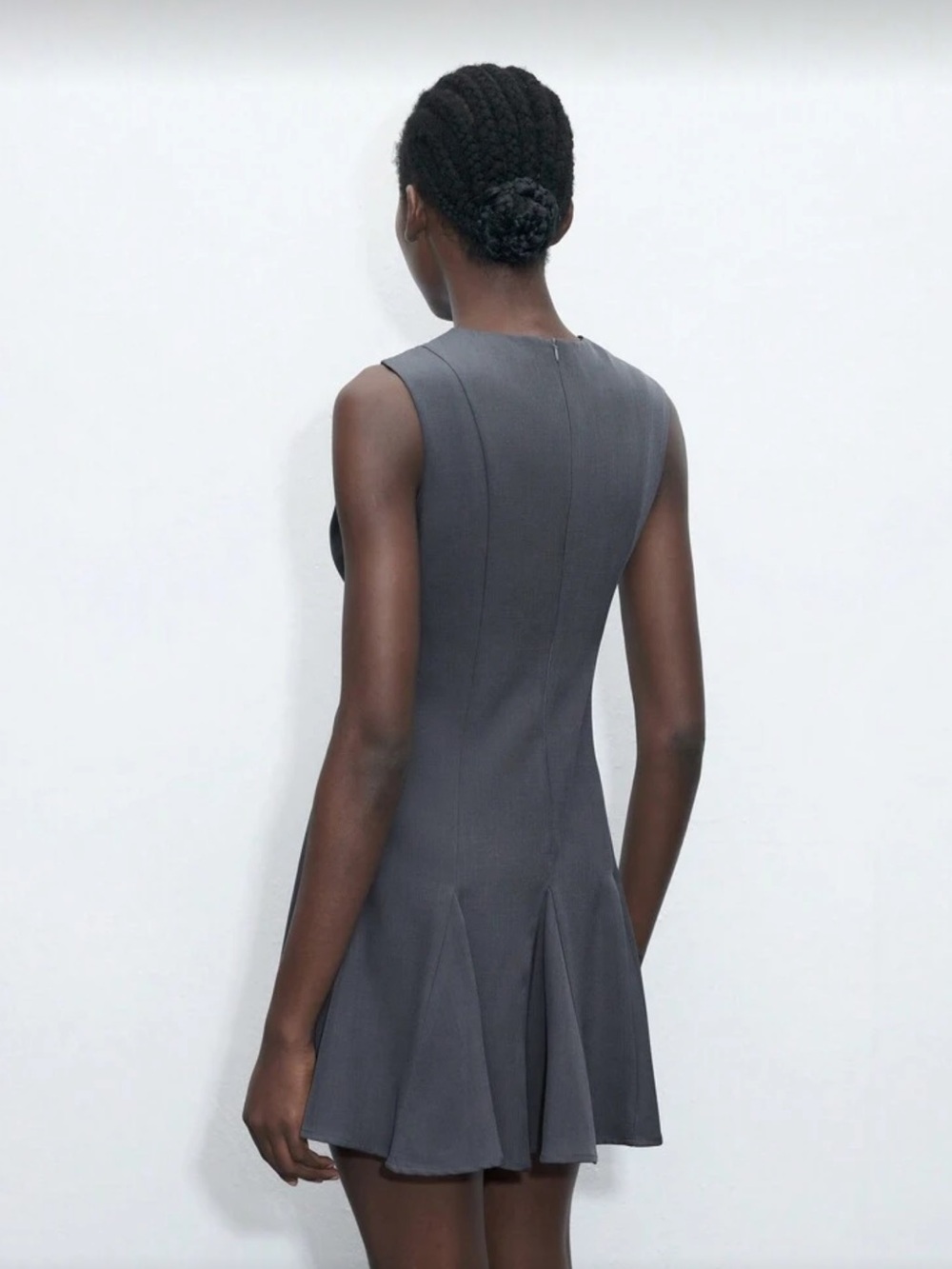 Sleeveless Gray Fit-and-Flare Dress - Picture 2 of 4